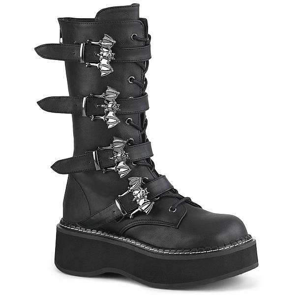 Demonia Emily-322 Black Vegan Leather Stiefel Herren D379-024 Gothic Halbhohe Stiefel Schwarz Deutschland SALE